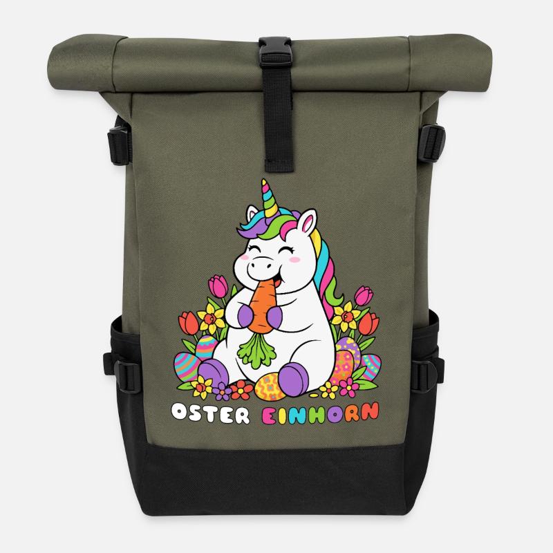 Osterhase Oster Einhorn Ostern - Rolltop Rucksack - Olive/Schwarz