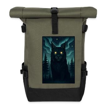 Nordlichtkater im Wald - Rolltop Rucksack - Olive/Schwarz - Vorne