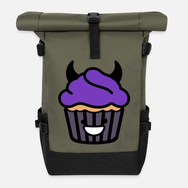 Dark Cute Cupcake Devil Kawaii Food Design - Roll Top Backpack - olive/black