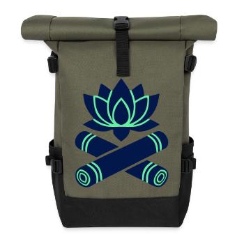 Lotusblüte Bambus Gekreuzt - Rolltop Rucksack - Olive/Schwarz - Vorne