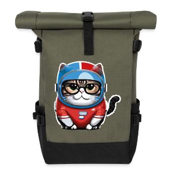 Katze Weltraum Space Cat Astronaut - Roll Top Backpack - olive/black - Front