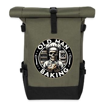 Old Man Baking Skull mit Bäckermütze mit Brot - Rolltop Rucksack - Olive/Schwarz - Vorne