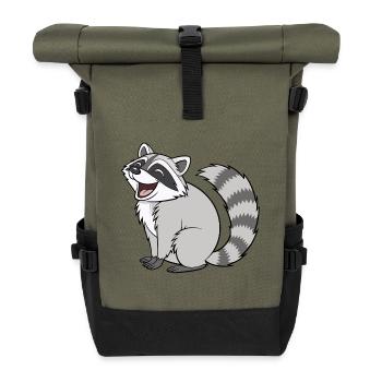 Laughing Raccoon – Cute Cartoon Animal for Real - Roll Top Backpack - olive/black - Front