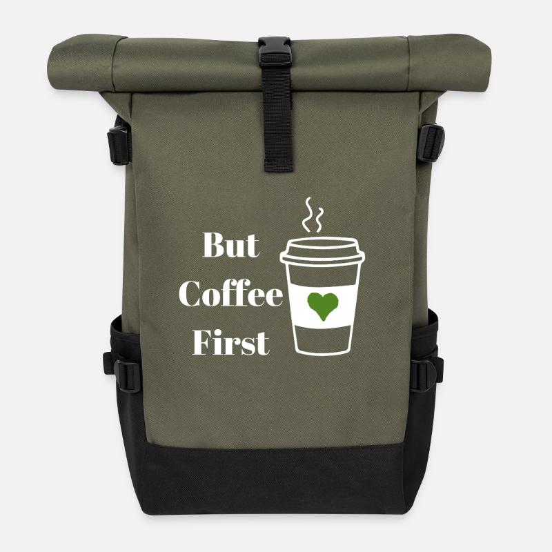 But Coffee First Weiß - Rolltop Rucksack - Olive/Schwarz