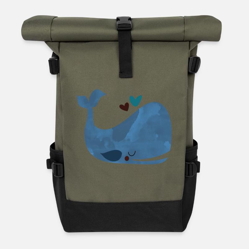 Blue Whale Bliss - Rolltop Rucksack - Olive/Schwarz