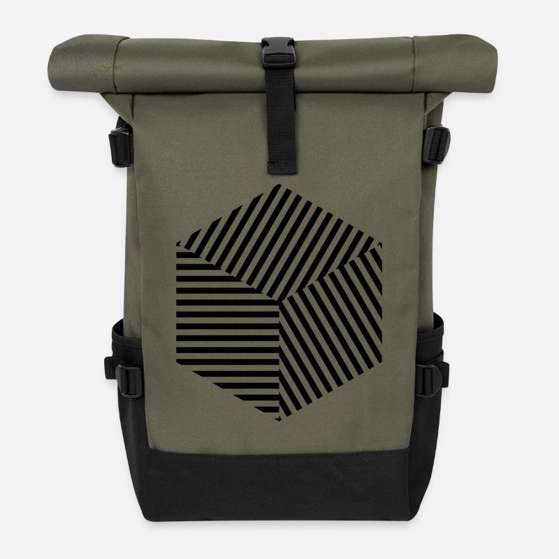 Lignes carrés - Sac à dos roll top - olive/noir