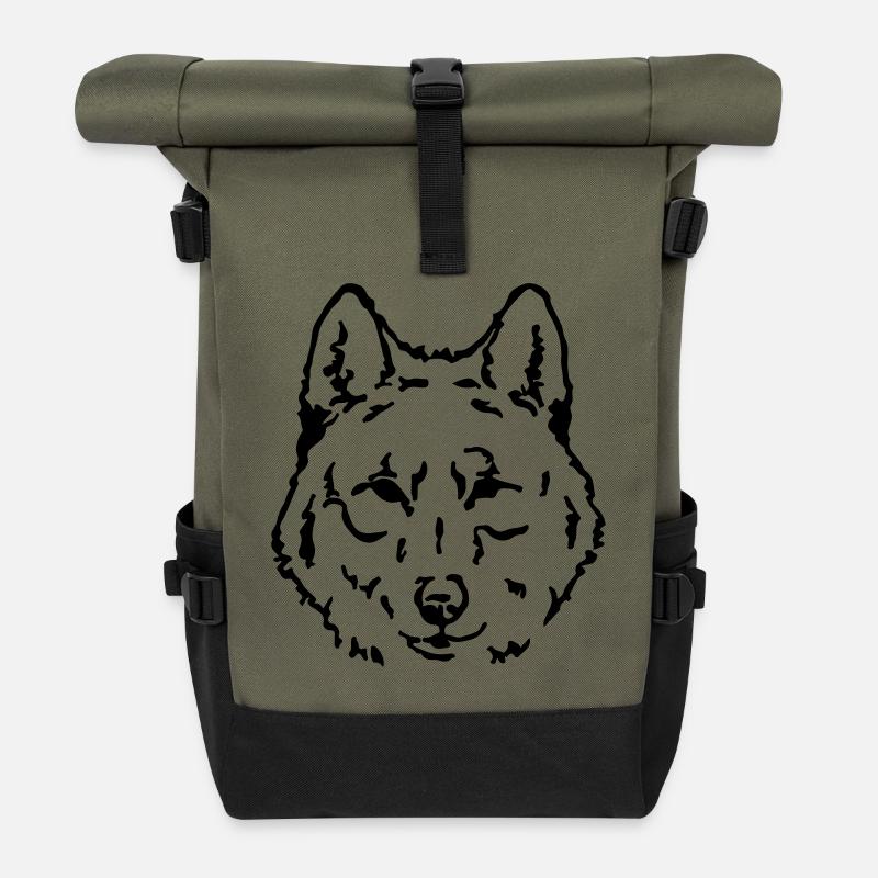 wolf face - Rolltop Rucksack - Olive/Schwarz