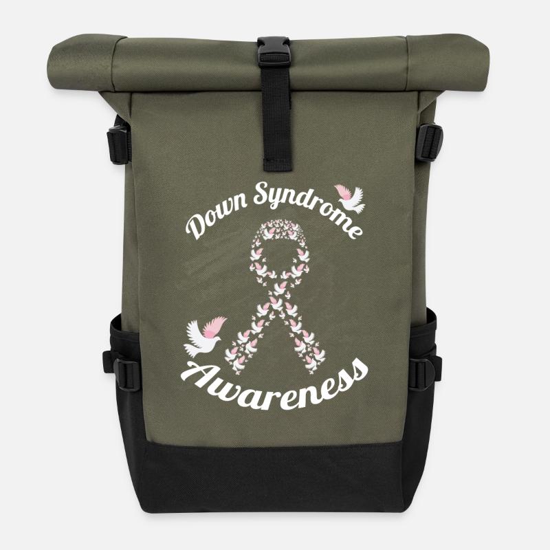 Down syndrome awareness - Roll Top Backpack - olive/black