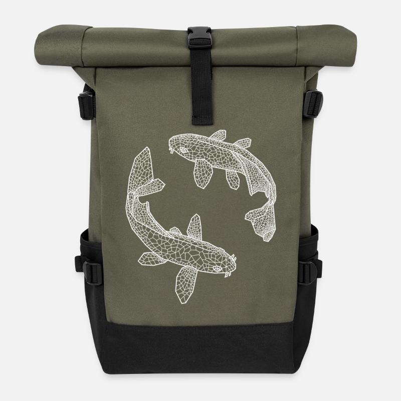 Fish white - Roll Top Backpack - olive/black