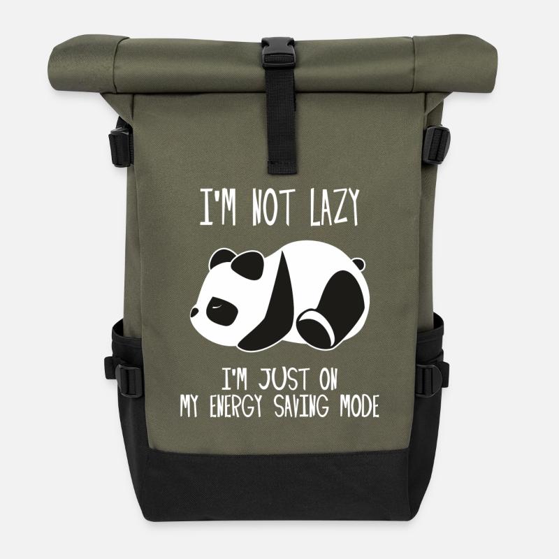 Panda - I'm not Lazy I'm Just On My Energy Saving - Roll Top Backpack - olive/black