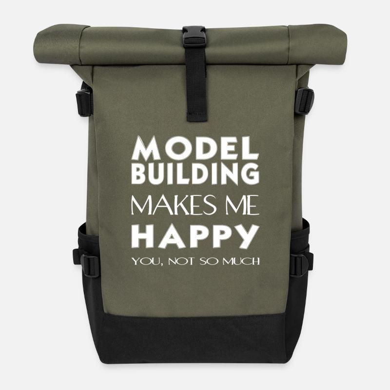 Model building - Model building makes me happy. - Roll Top Backpack - olive/black
