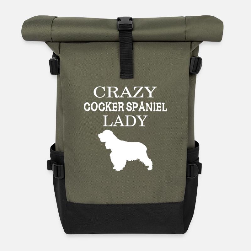 Cocker spaniel - Crazy Cocker spaniel lady - Roll Top Backpack - olive/black