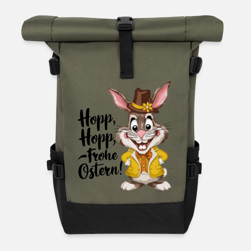 Hopp, Hopp, Frohe Ostern! - Rolltop Rucksack - Olive/Schwarz