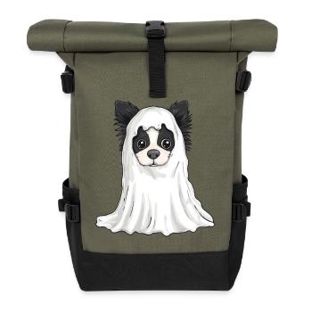 Border Collie Hund Halloween Comic Geist - Rolltop Rucksack - Olive/Schwarz - Vorne