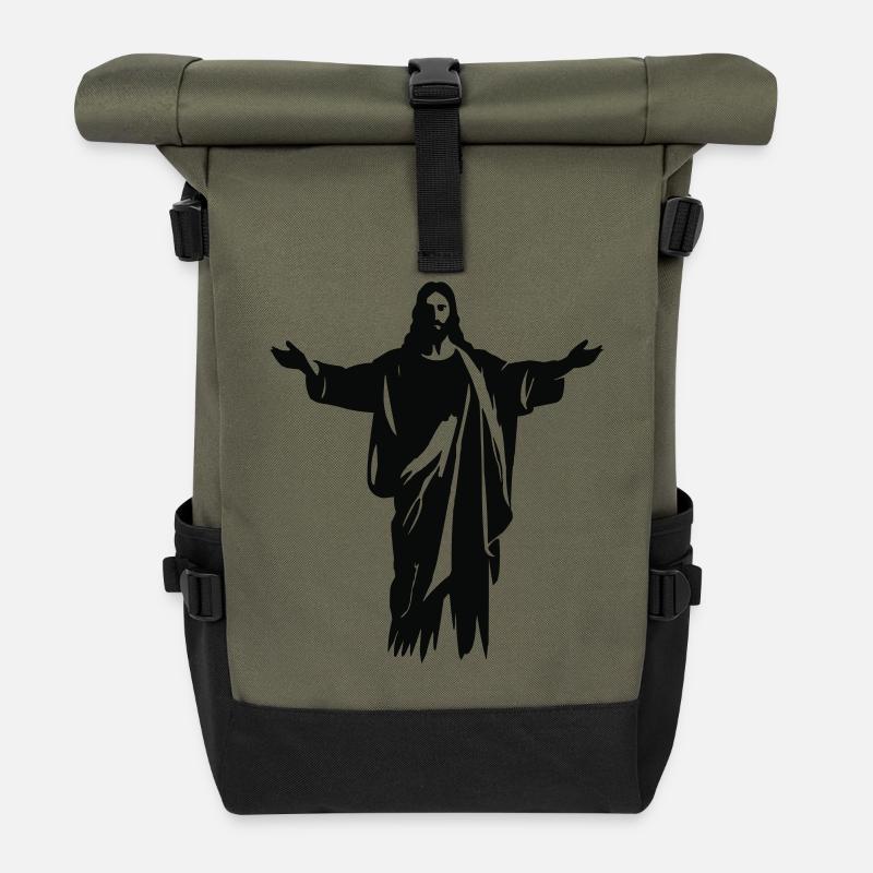 Jésus - Sac à dos roll top - olive/noir
