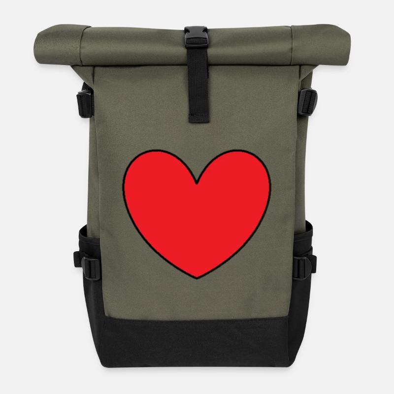 rotes Herz rot Herzen rot Geschenk Valentinstag - Rolltop Rucksack - Olive/Schwarz
