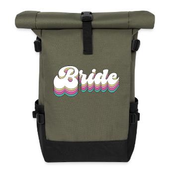 Bride Vintage Lettering Retro Bachelor Party Engaged Proposal - Roll Top Backpack - olive/black - Front