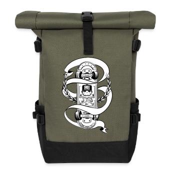 Skateboard Schädel-Lorbeer Abzeichen - Rolltop Rucksack - Olive/Schwarz - Vorne
