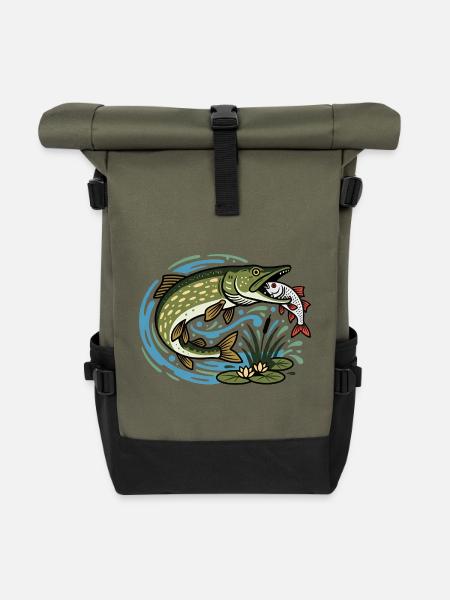 Hecht fängt Rotauge - Rolltop Rucksack - Olive/Schwarz