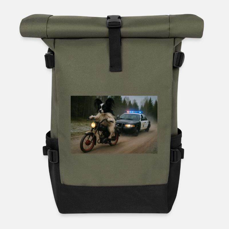 Moped chased by police car - Roll Top Backpack - olive/black