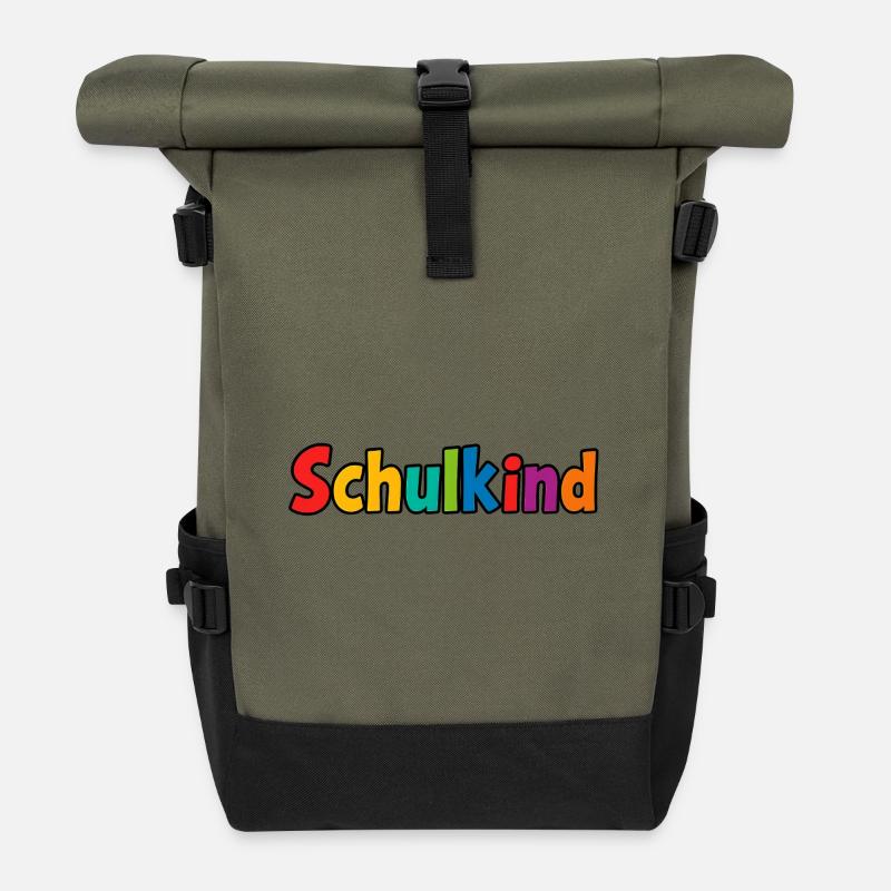 Schoolchild colorful - Roll Top Backpack - olive/black
