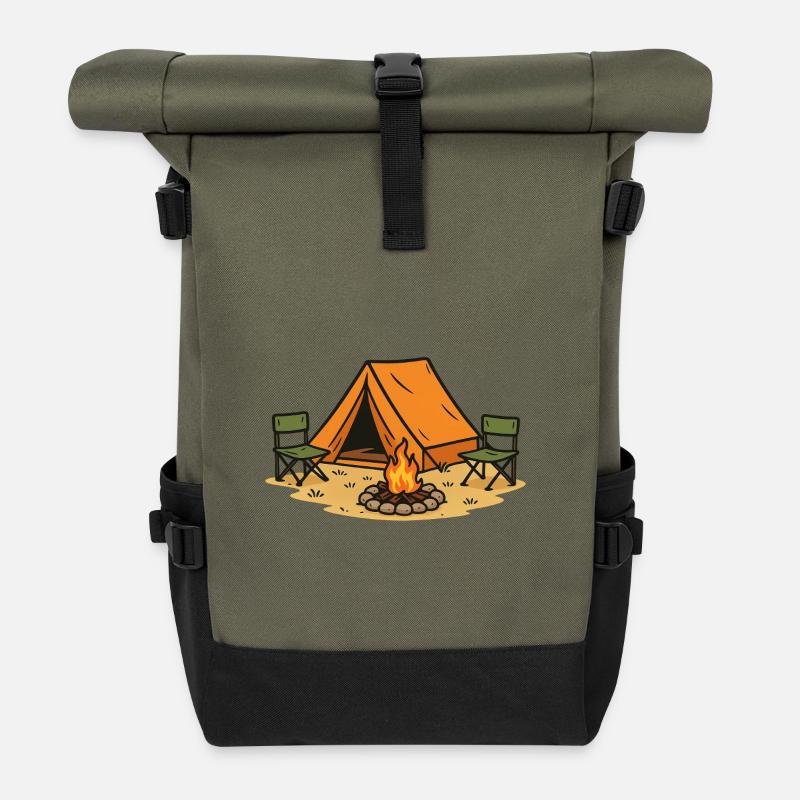 Abenteuerliches Camping Lagerdesign - Rolltop Rucksack - Olive/Schwarz