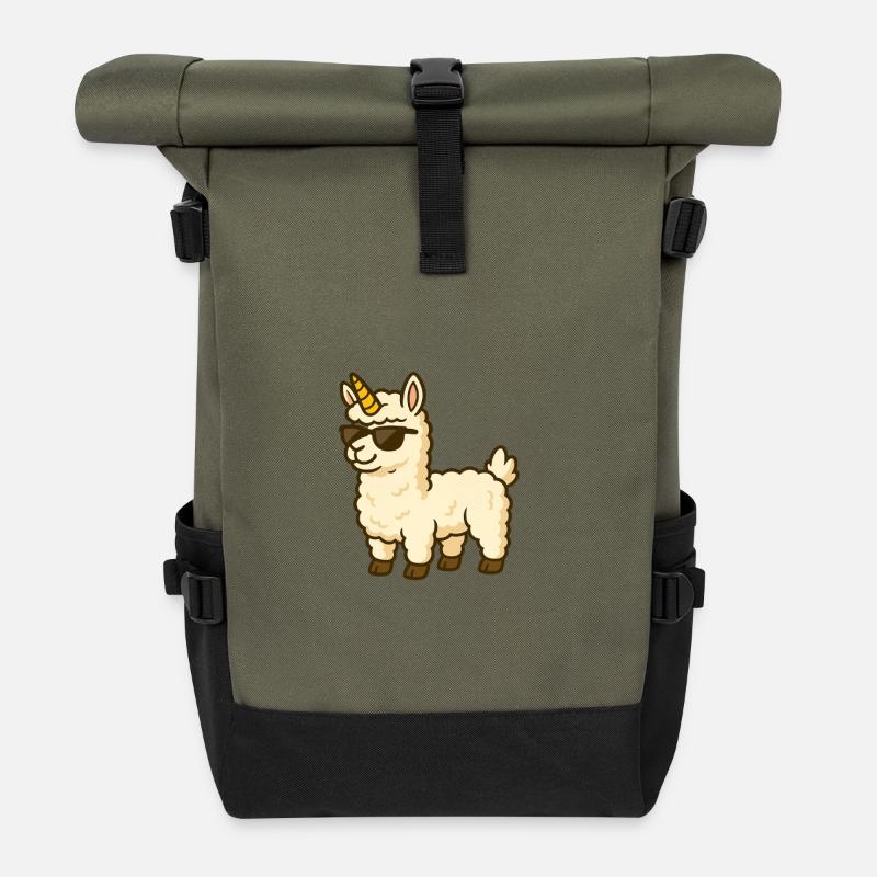 Alpaga cool avec corne de licorne - Sac à dos roll top - olive/noir