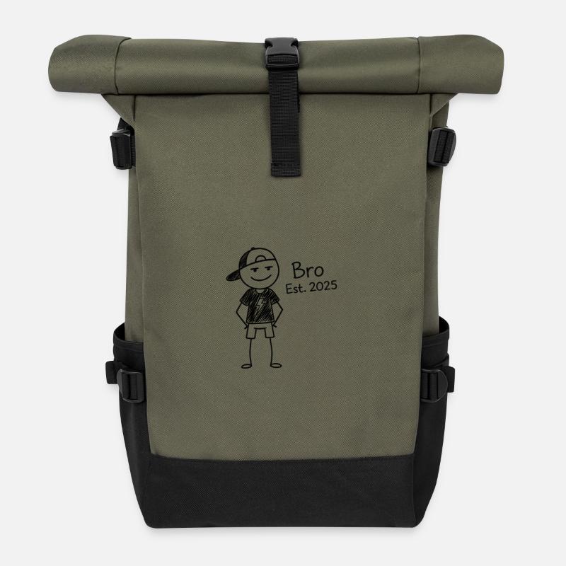 Bro Est 2025 Cartoonfigur - Rolltop Rucksack - Olive/Schwarz