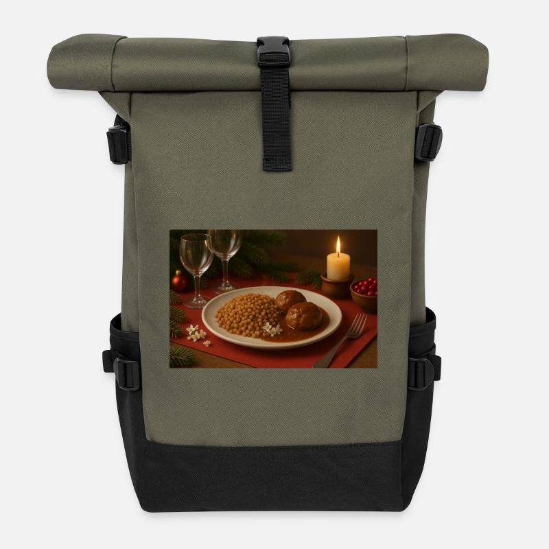 Buckwheat balls in gravy - Roll Top Backpack - olive/black