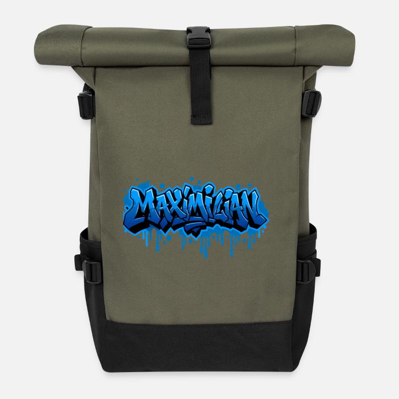 Graffiti MAXIMILIAN Name Gift Ideal Printabl - Roll Top Backpack - olive/black