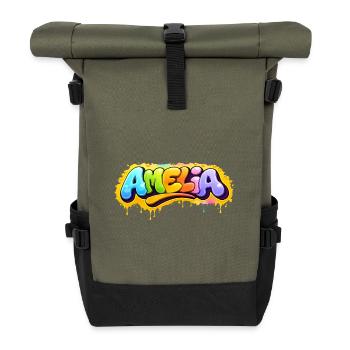 Graffiti Amelia Name Geschenk Ideal Druckbare Su - Rolltop Rucksack - Olive/Schwarz - Vorne