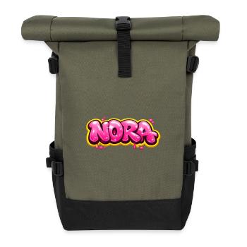 NORA GRAFFITI NAME FÜR PERFEKTES GESCHENK DRUCKBAR - Rolltop Rucksack - Olive/Schwarz - Vorne