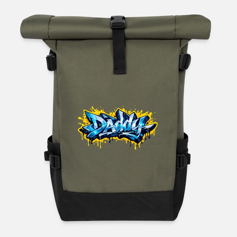 DADDY GRAFFITI NAME FOR PERFECT GIFT PRINTABLE - Sac à dos roll top - olive/noir