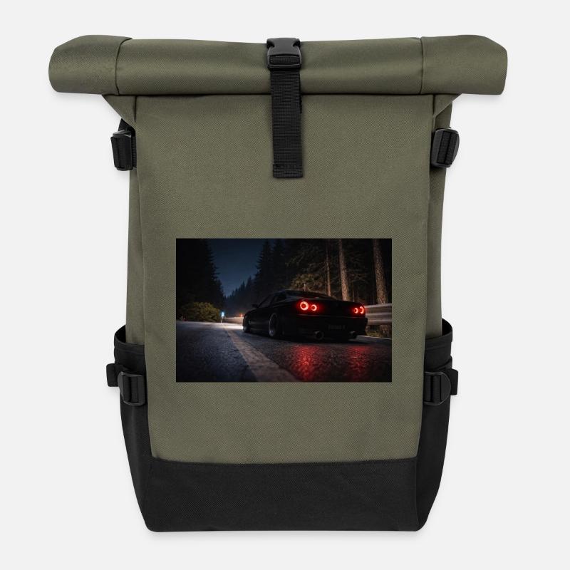 Nachtsportwagen auf der Straße - Rolltop Rucksack - Olive/Schwarz
