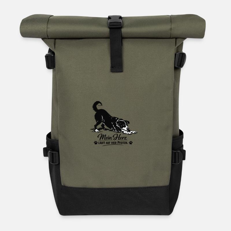 My heart runs on four paws - Roll Top Backpack - olive/black