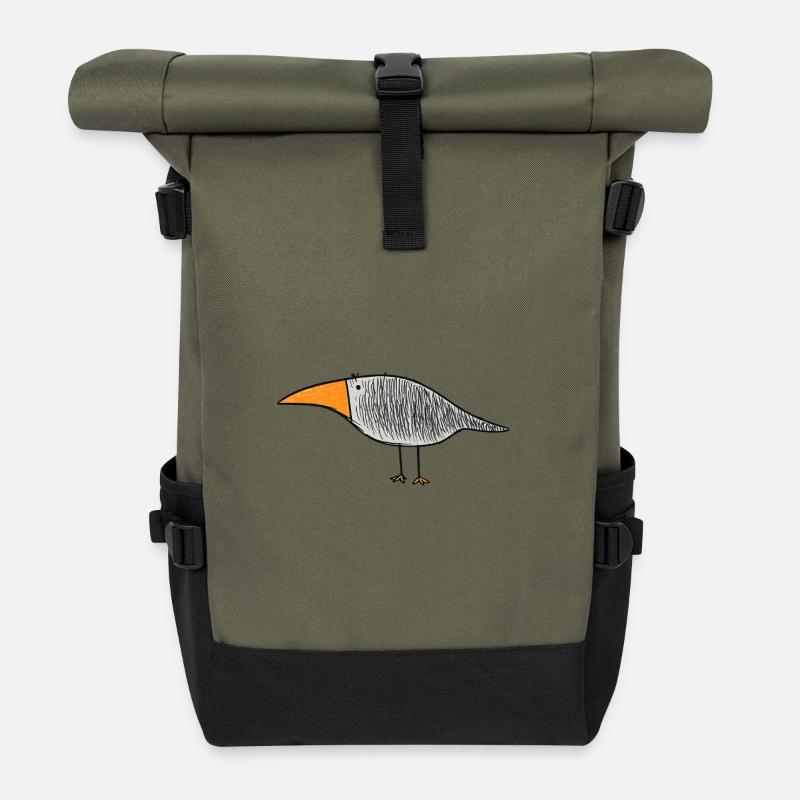 Vogel mit orangem Schnabel - Rolltop Rucksack - Olive/Schwarz