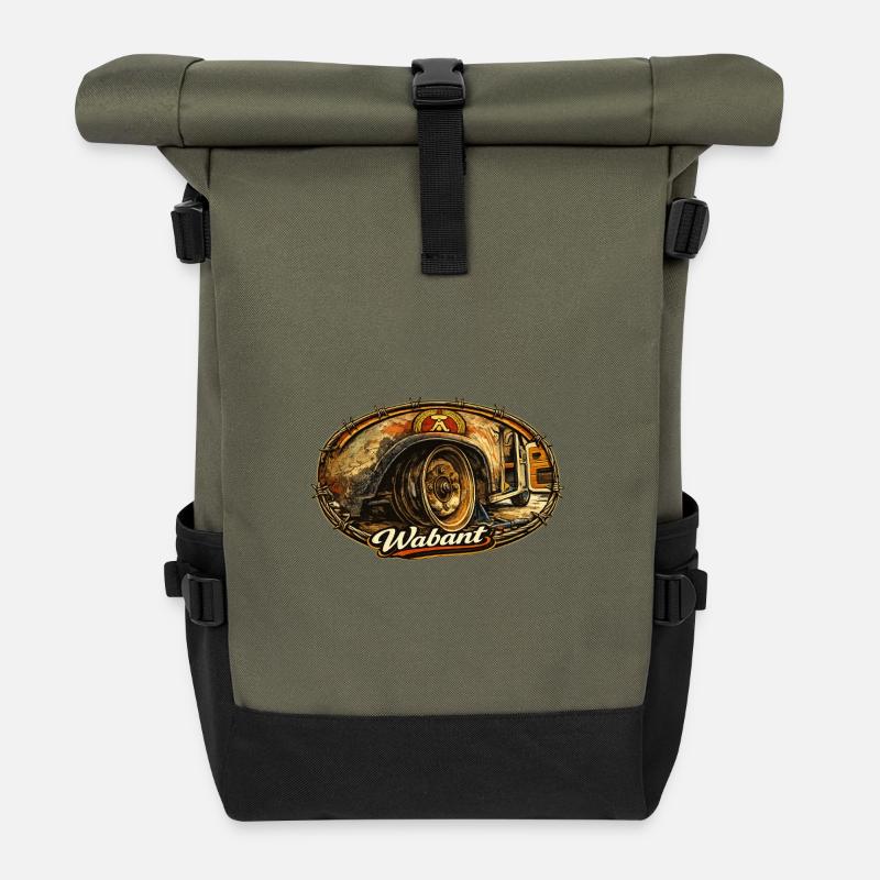 Wabant Rostiges Oldtimer-Radwagen - Rolltop Rucksack - Olive/Schwarz