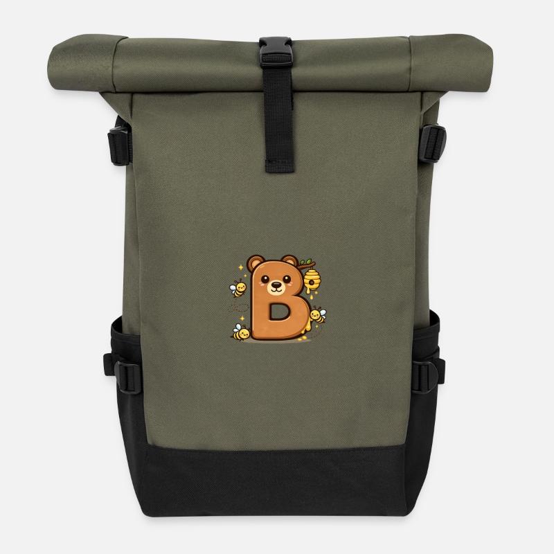 Honey Bear Letter B - Roll Top Backpack - olive/black