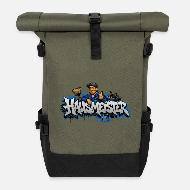 Haus Meister Graffiti Handwerker - Rolltop Rucksack - Olive/Schwarz
