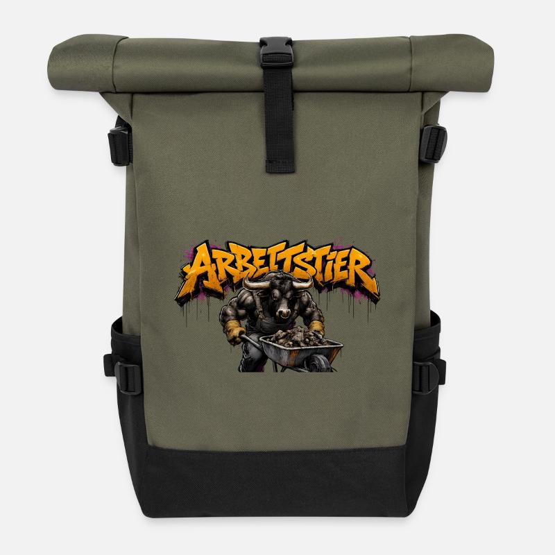 Arbeitstier Kraftwerker - Rolltop Rucksack - Olive/Schwarz