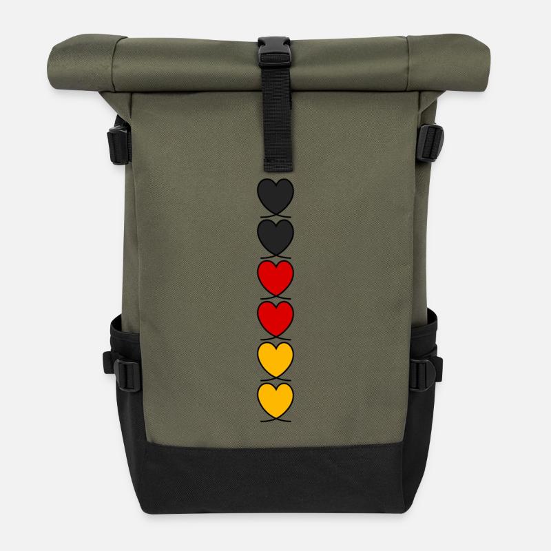Deutschland Herzen - Rolltop Rucksack - Olive/Schwarz