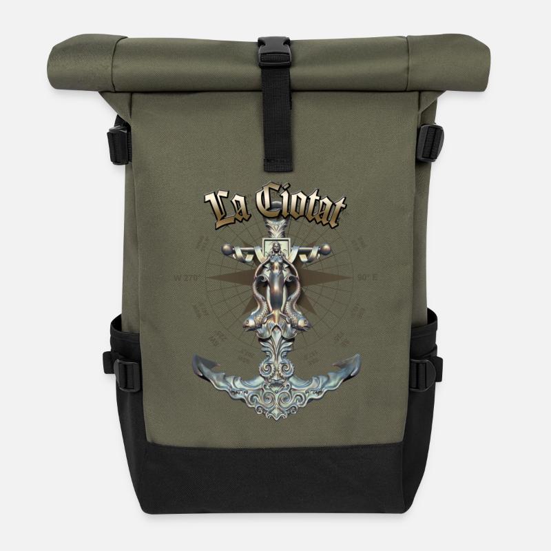 La Ciotat Anchor Nautical Sailing Boat Summer - Roll Top Backpack - olive/black