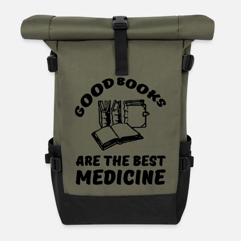 Bücher Medizin Lesen Leser Geschenk Spruch - Rolltop Rucksack - Olive/Schwarz