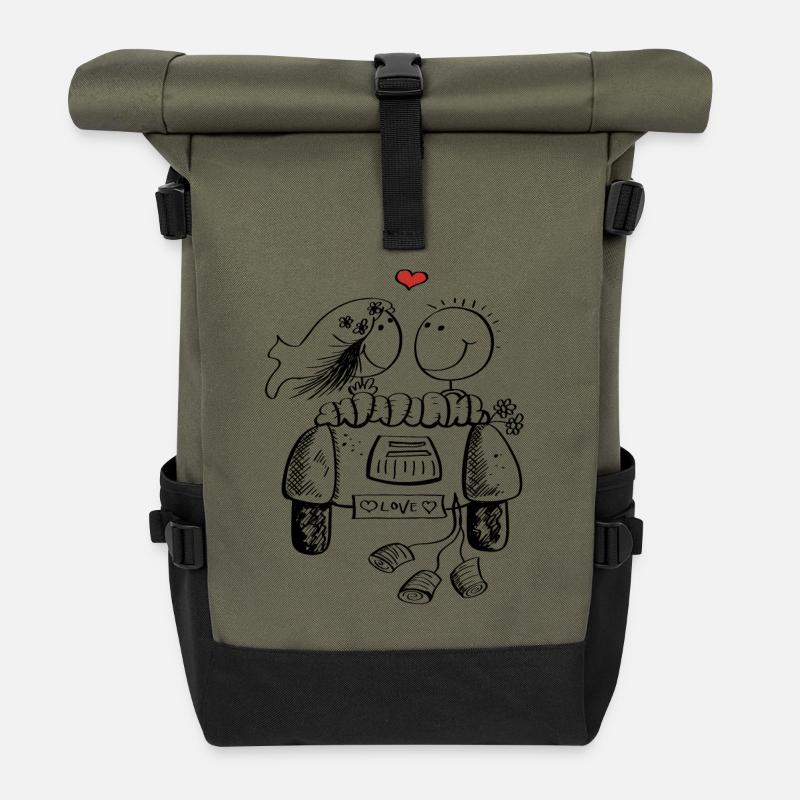 Flitterwochen Hochzeitspaar mit Herz und Auto - Rolltop Rucksack - Olive/Schwarz