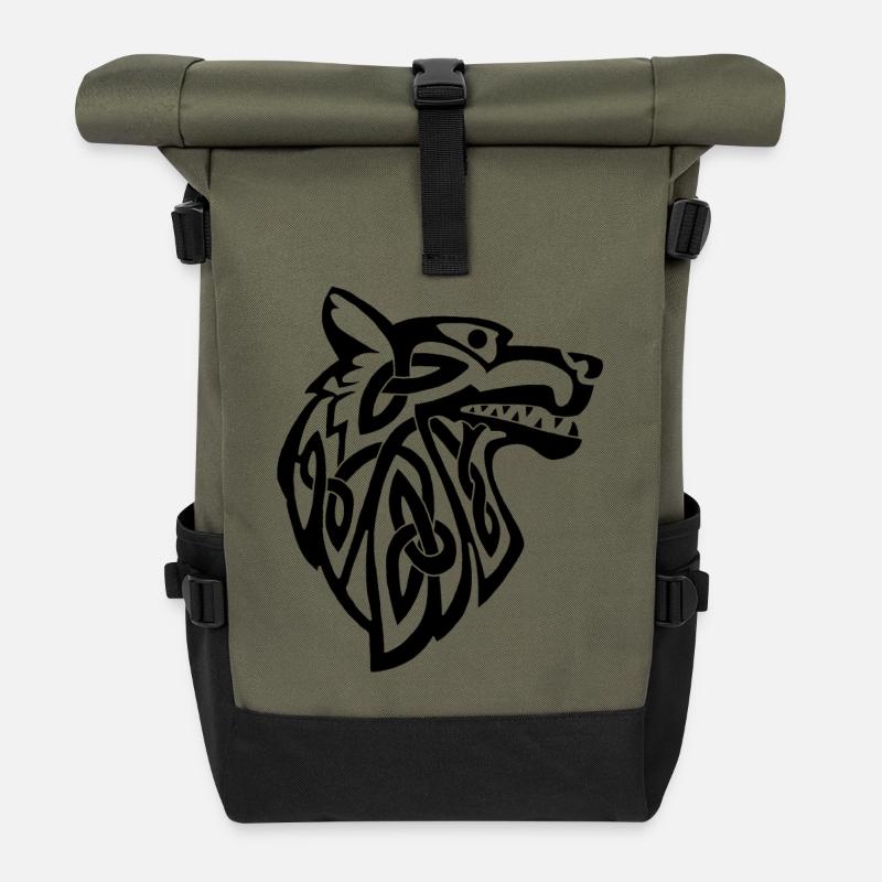 Wolf schwarz Wikinger - Rolltop Rucksack - Olive/Schwarz
