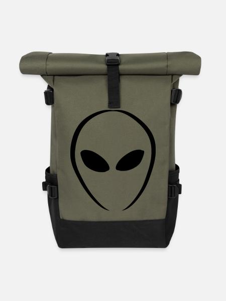 Aliens Außerirdischer Kopf - Rolltop Rucksack - Olive/Schwarz