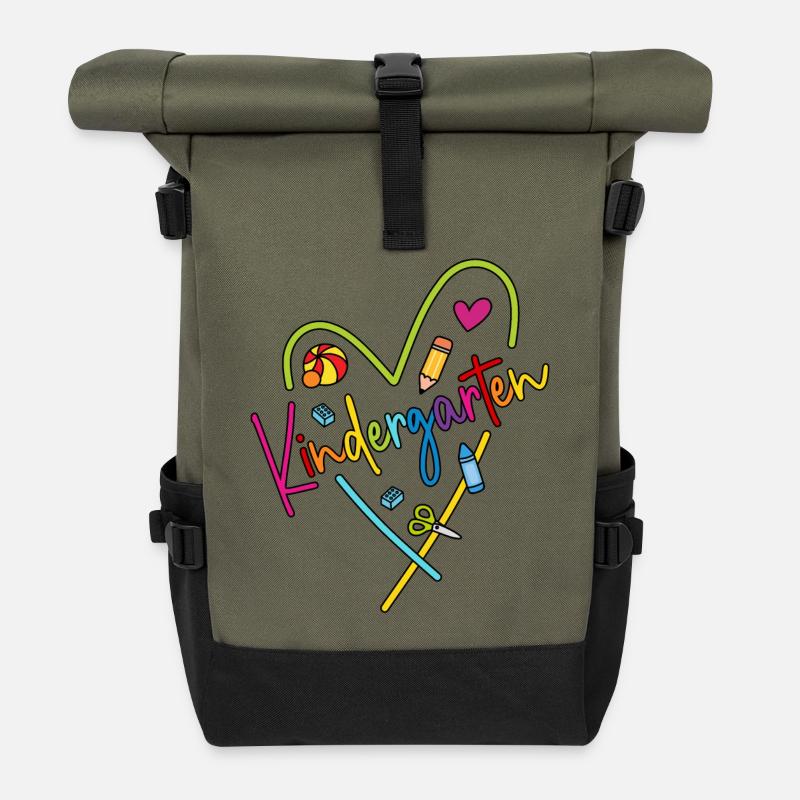 Kindergarten Herz Bunt Abschied Kita Danke sagen - Rolltop Rucksack - Olive/Schwarz