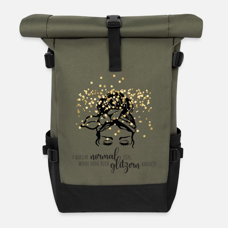 Glitter confetti saying - Roll Top Backpack - olive/black