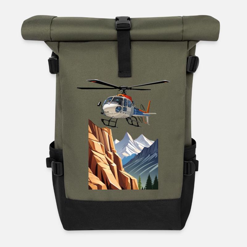 Hélicoptère en montagne - Sac à dos roll top - olive/noir