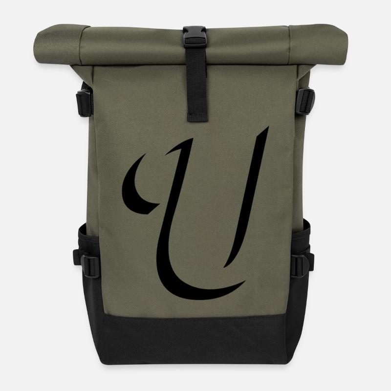Letter U, Name, der Buchstabe U - Rolltop Rucksack - Olive/Schwarz